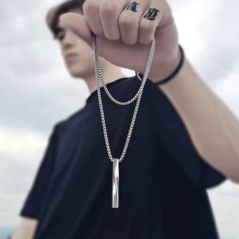 Men s Trendy Spiral Bar Pendant Necklace - Colorful, Minimalist, Hip Hop Style, Titanium Steel, Versatile for Couples