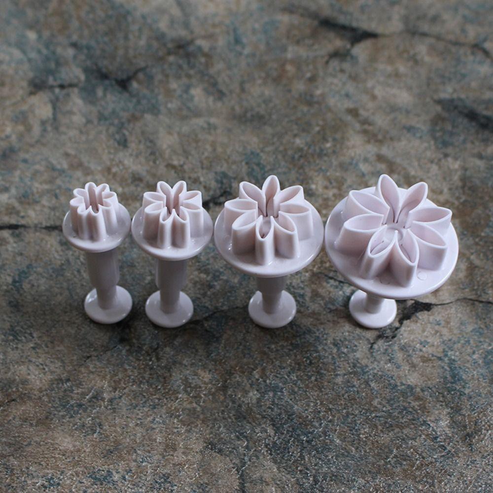 4pcs Easy to Clean Daisy Cake Plungers Plastic Plum Mold Baking Tool Cookie Cutters  Home