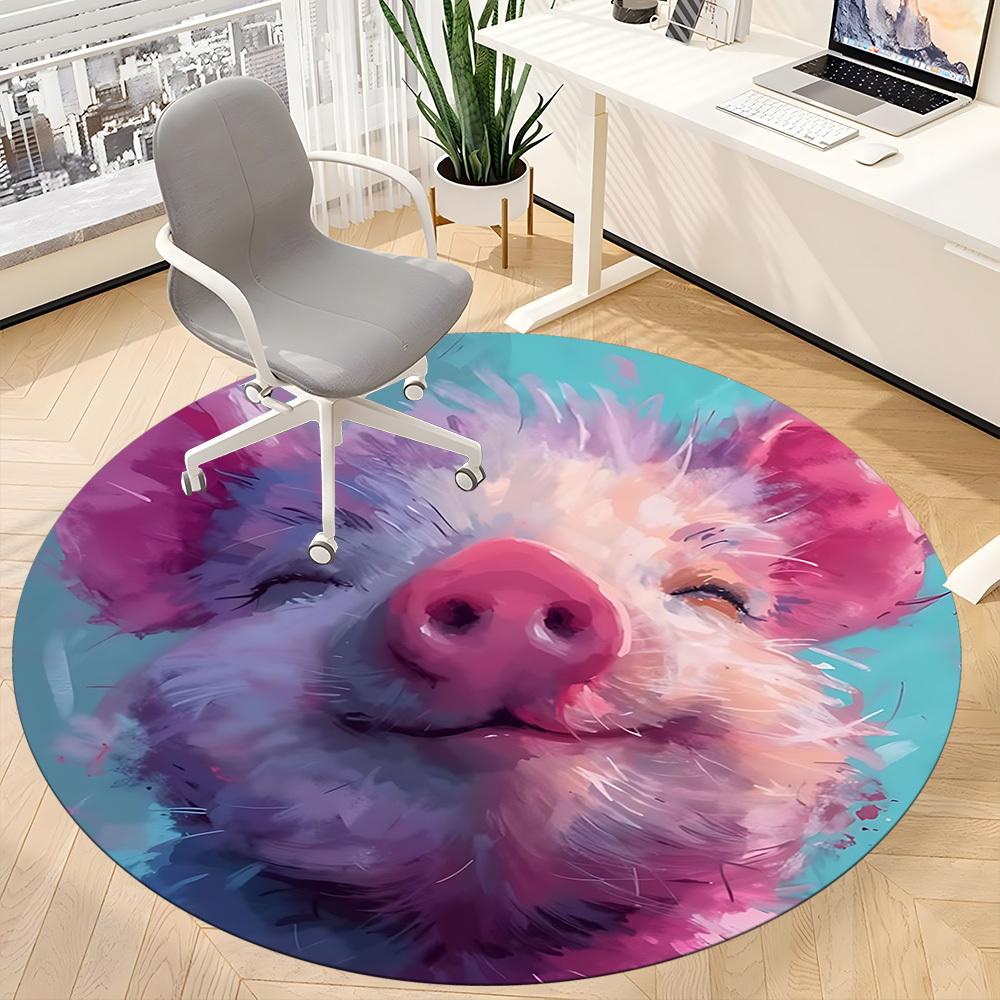 1pc Piggy Smlie Office Round Area Rug, Indoor Mat Suitable ForOffice, Under Office Chairs Bedroom Living Room Home Decor, Room Deco  D084