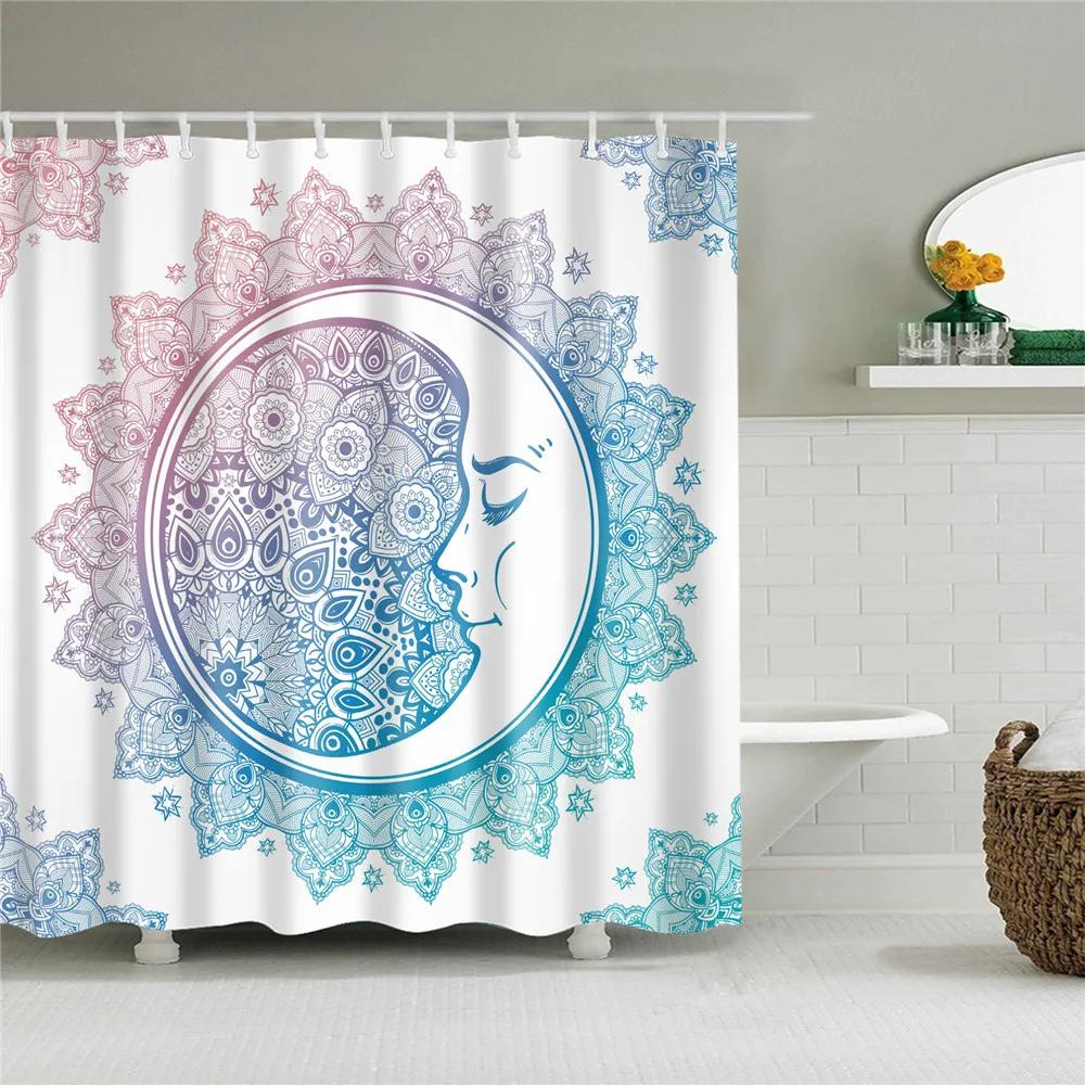 Waterproof Conch Starfish Blue Sea Beach Printing Bathroom Shower Curtains English Letter Bath Screen Door Curtain With Hooks