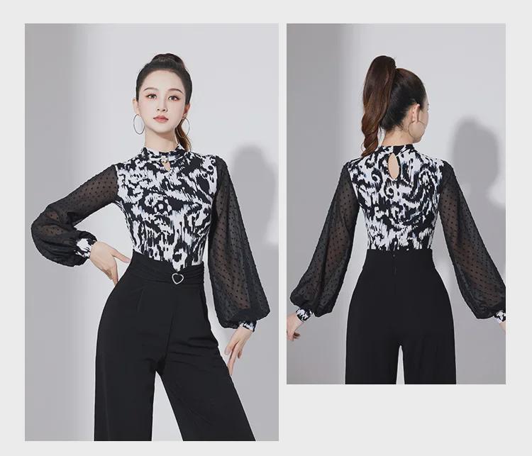 Salopetă modernă pentru damă, cu mâneci lantern, cu protecție pentru gât și guler înalt - îmbrăcăminte de dans standard național