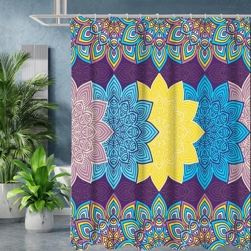 National Style Mandala Bathing Curtain  Bathroom Letters Shower Curtain Waterproof With 12 Hooks Fishes Home Deco Free Ship