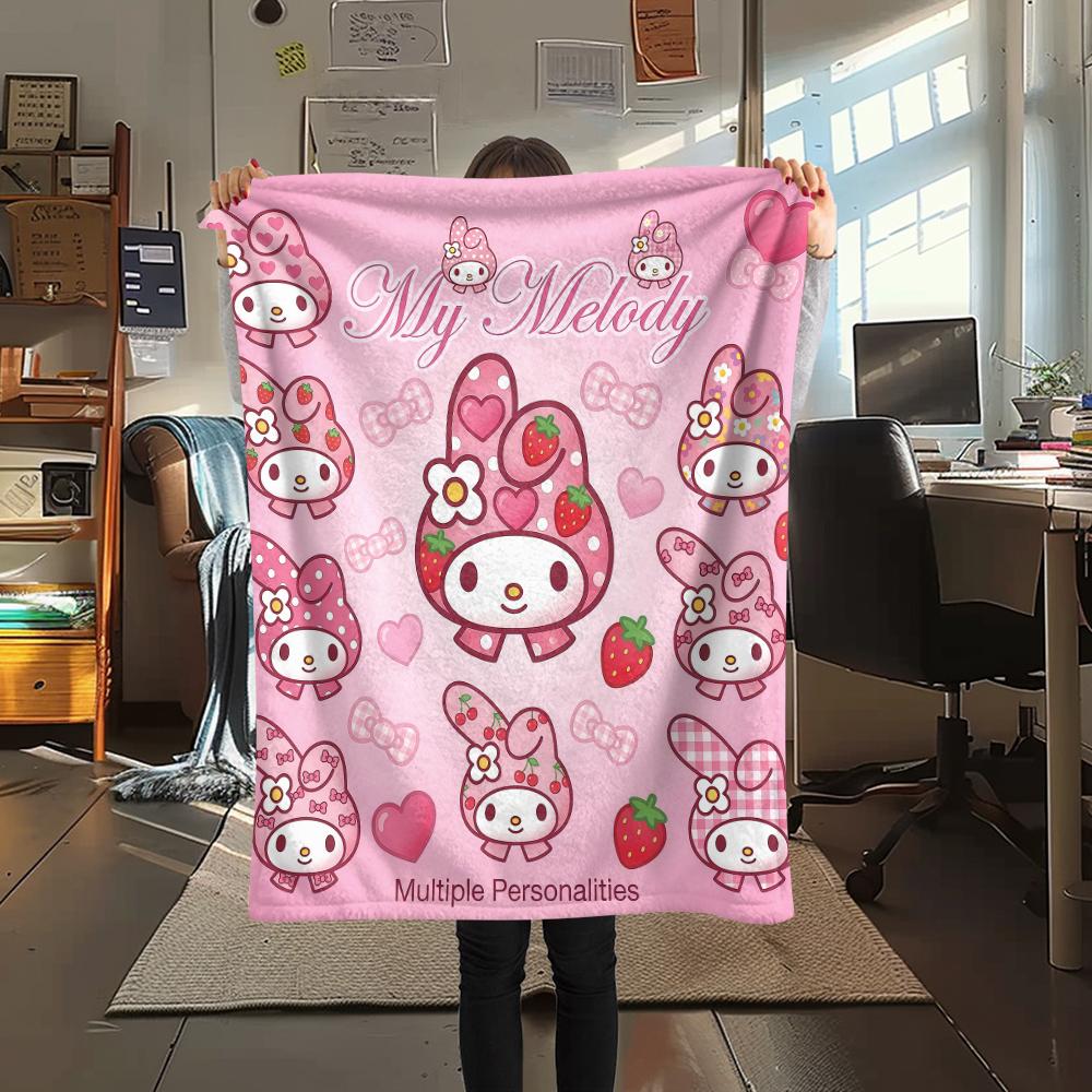 1PC My Melody Pink Print Flannel Blanket, High quality All Seasons, Home Decor, Warmth and Comfort, Perfect for Christmas Gifts