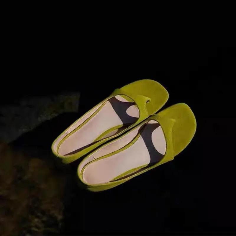 Chinelos Femininos de Couro de Vaca Slip-on Planos Sandálias Abertas de Dedo para Verão Sapatos Bailarinas Femininos Macios Confortáveis Casuais para Mulher