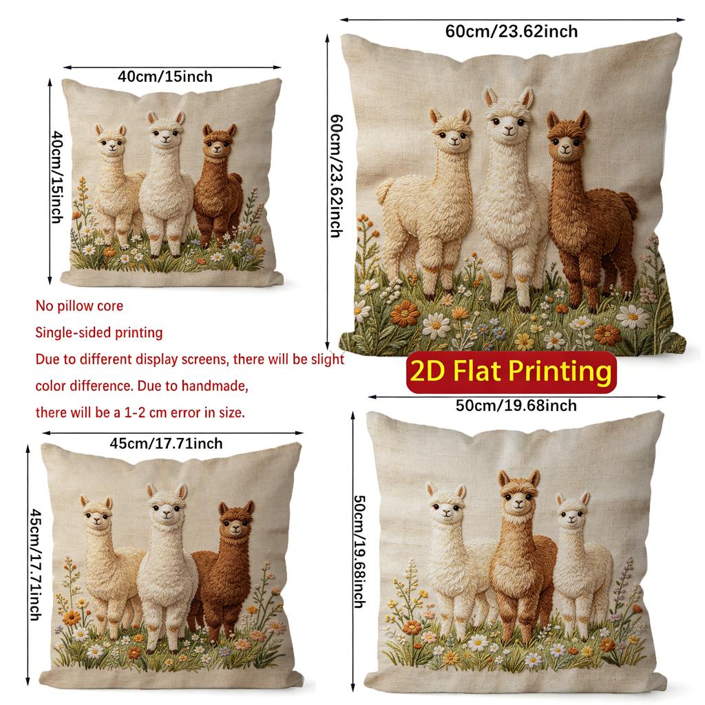 Cute Alpaca Floral Farmhouse Throw Pillow Covers Pattern Cushion Cover Suitable For Sofa Bedroom Car Pillow Cover