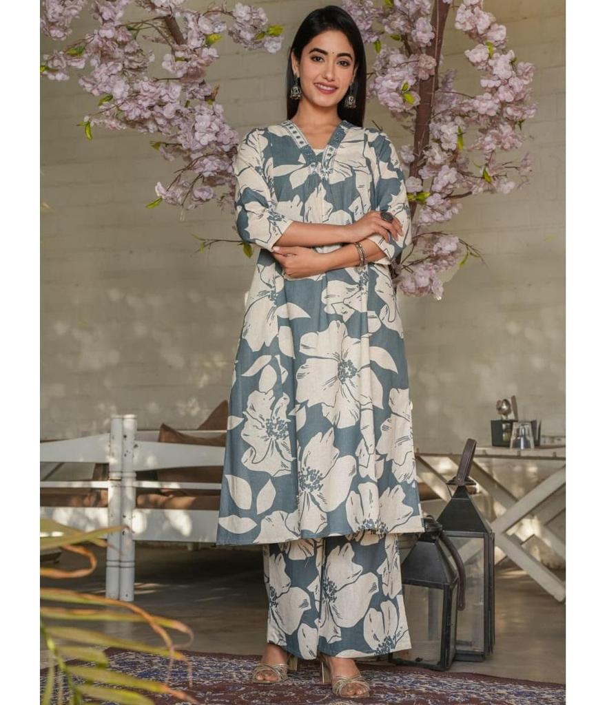 Women Designer Floral Printed A Line Kurti Indian Bollywood Party Wear Top Tunic Kurta Pant Set