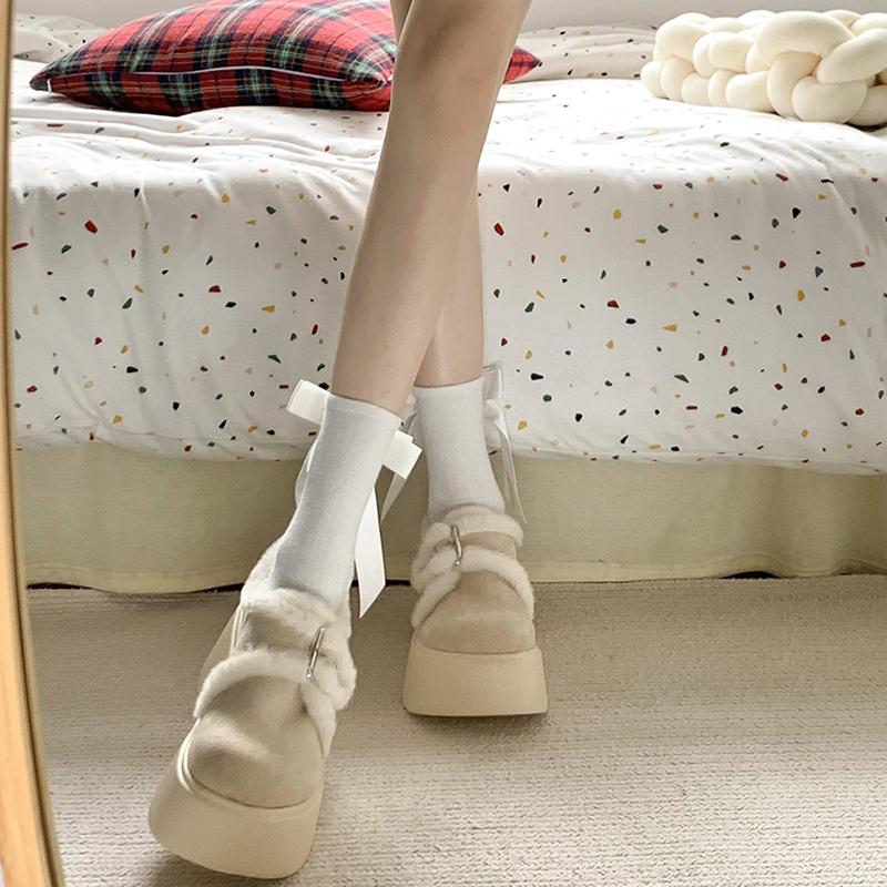 Automne Hiver Fourrure Femmes Bottes de Neige Élégantes Boucle Chaussures à Semelles Compensées Dames Extérieur Chaud Coton Bottines Courtes