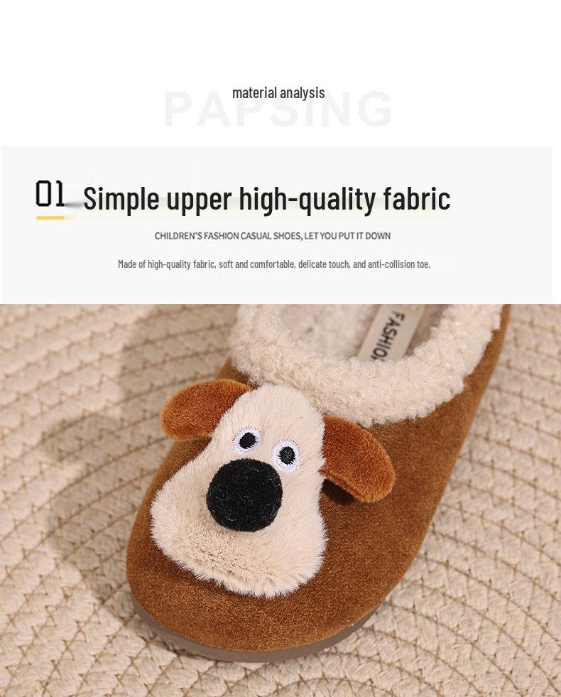 Warm Cotton Cartoon Puppy Shoes for Girls - 2025 Winter New Korean Style Toddler Loafers