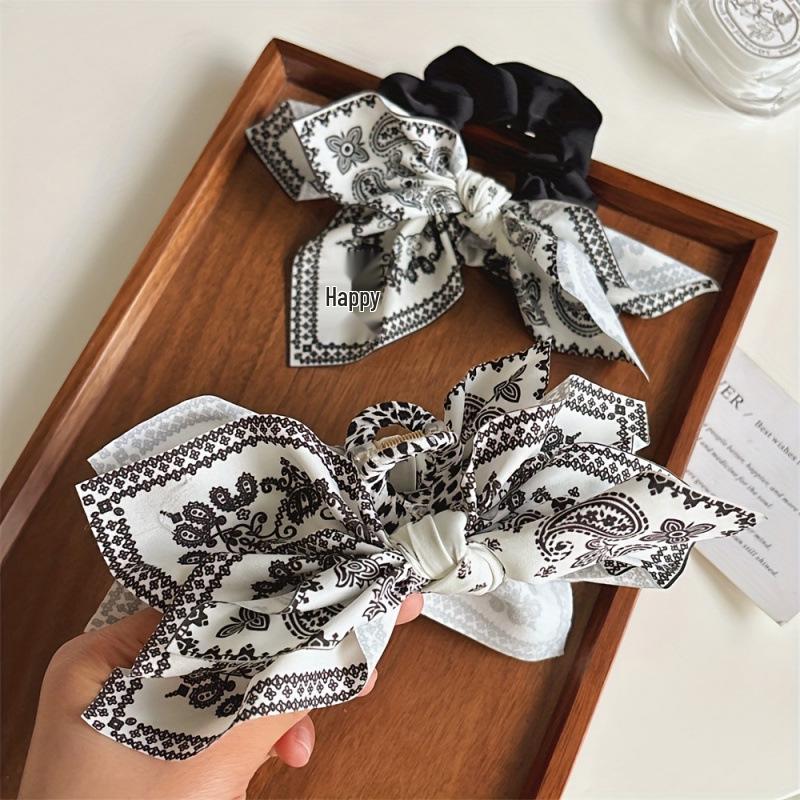 Double-Sided Cashew Flower Bow Hair & Heart Claw Clip Set - Summer Shark Clip Fashion Ponytail Accessories