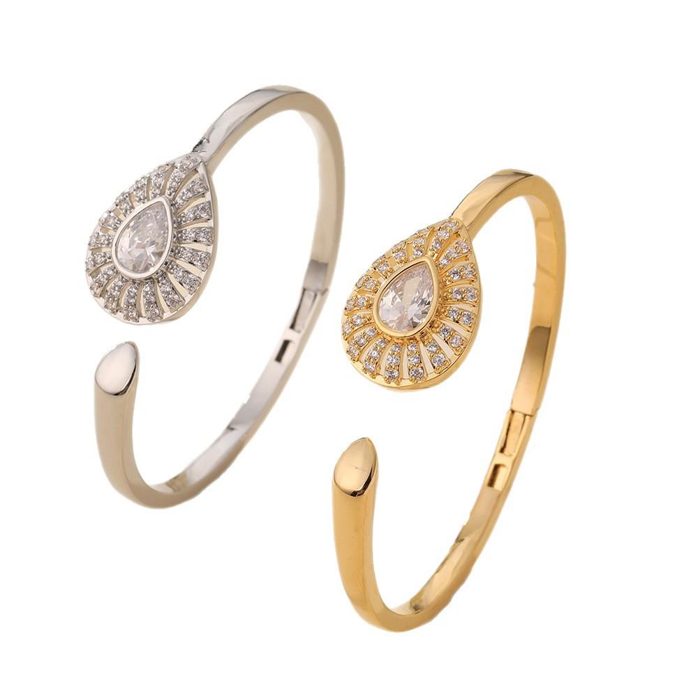 Water Drop Zircon Open Bracelet for Women and American Jewelry, Fashionable, Simple and High-end Bracelet