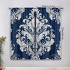 Elegant Navy Blue White Damask Pattern Curtains Drapery Soft Gray Background Luxurious Design Details Perfect Set Of 2 Made Polyester