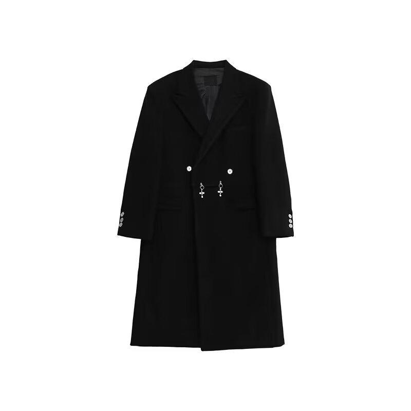 Men's Autumn/Winter 2025 Trendy Woolen Lapel Trench Coat - Scruffy Cool Mid-Length Outerwear