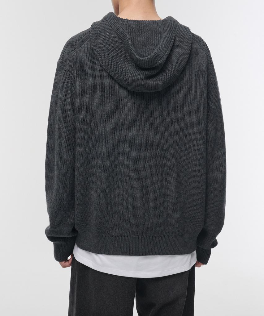 MUSINSA STANDARD Ribbed Knit Hooded Zip-Up [Medium Gray]