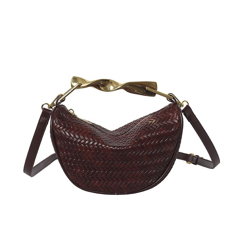Fashion Woven Pattern Portable Crescent Bag Women's Bag Summer New High-end Texture Shoulder Underarm Bag Trendy Messenger Bag