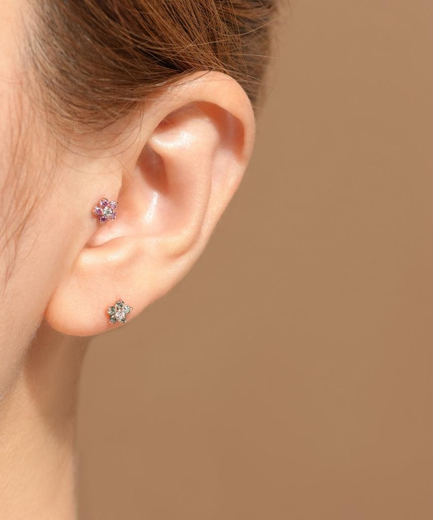 Minimalpiercing 14K Internal Moissanite Diamond Flower Labret Piercing Earrings