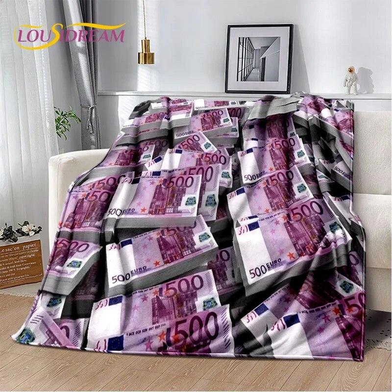 3D-Dollar-Euro-Pfund-Geld-Reich-Cartoon-weiche Plüschdecke, Flanelldecke, Überwurfdecke für Wohnzimmer, Schlafzimmer, Bett, Sofa, Geschenk