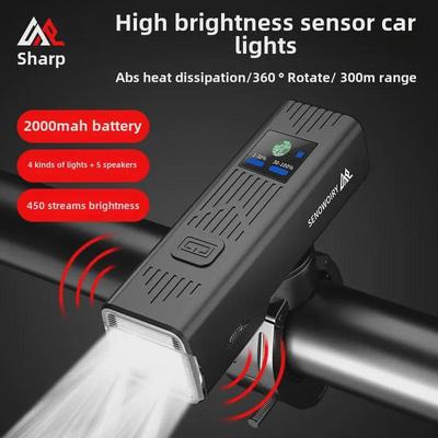 Bicycle Front Light with Intelligent Sensor and Speaker, High-Brightness for Night Riding On Mountain and Road Bikes.