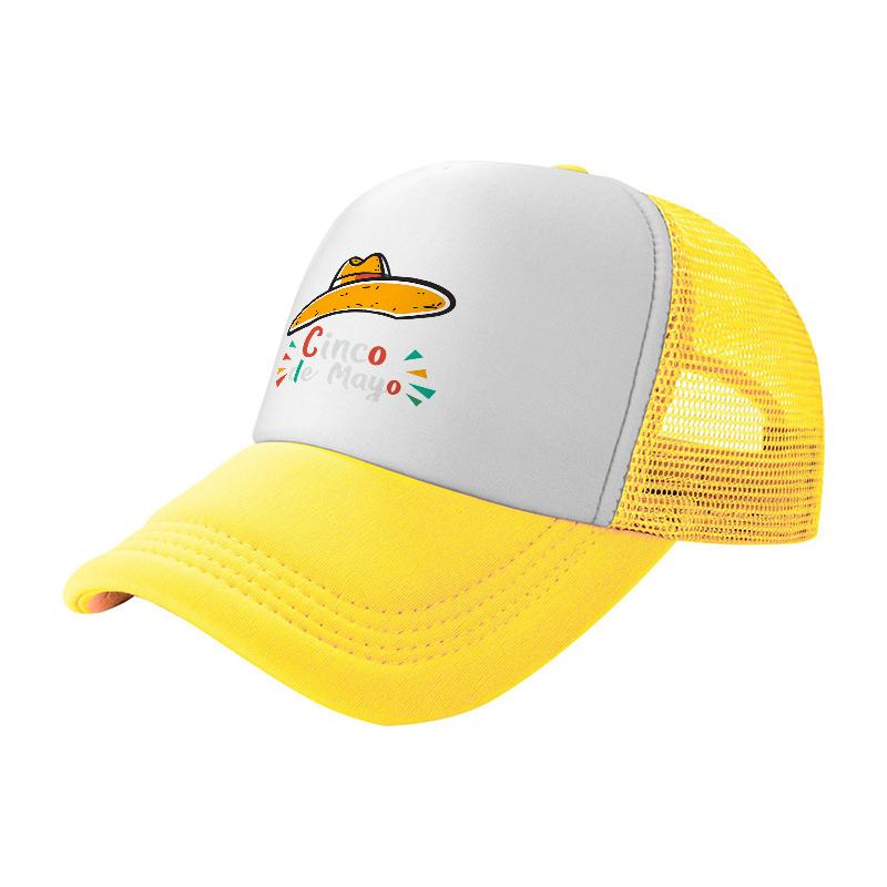 Cinco De Mayo Sombrero Mesh Trucker Hat White Black Colorful Design Breathable Adjustable Cap for Festivals and Celebrations