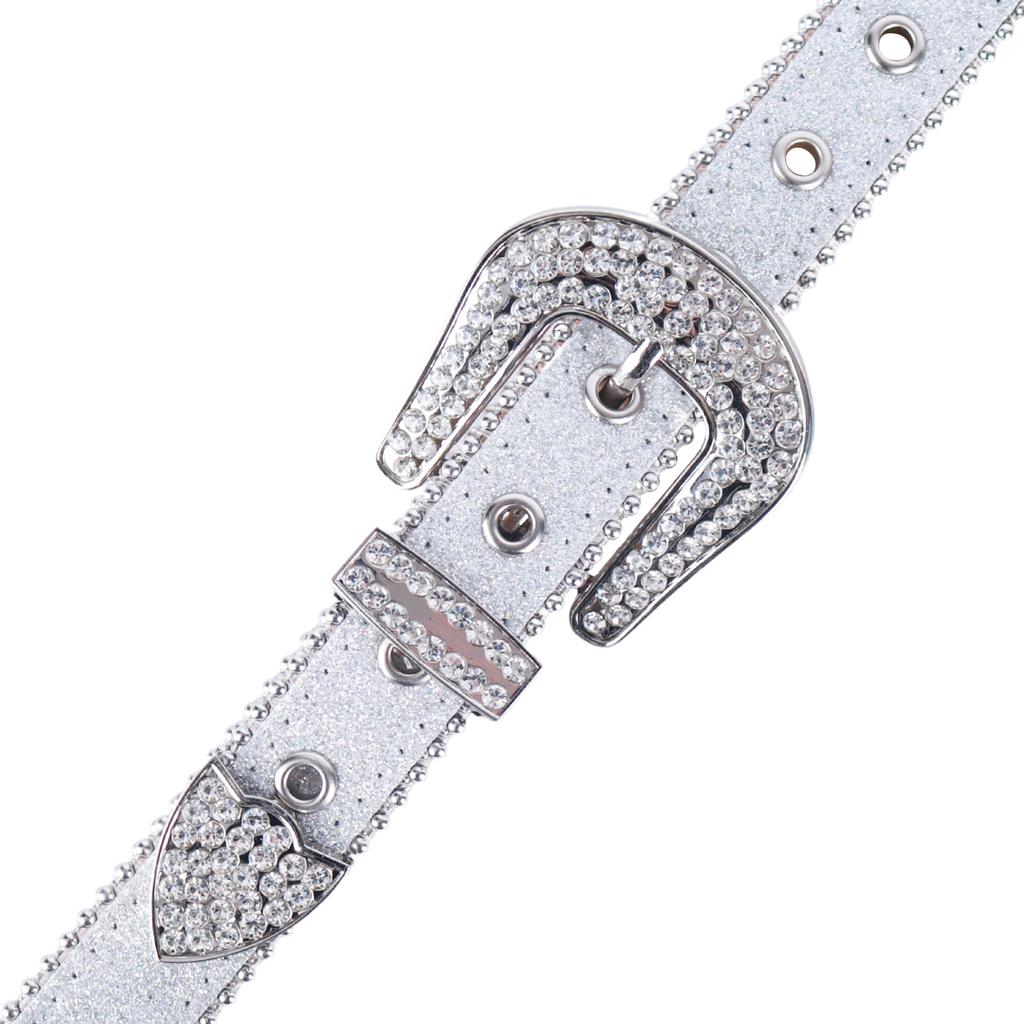 Silver Rhinestone Studded Crystal Bling Wide Pin Buckle PU Leather Western Belt Y2K Designer Style Men Women Cowboy Jeans Party
