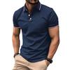 New Men's Casual POLO Shirt Lapel Collage Pull Stripes Button Business Solid Colour T-shirt Tops