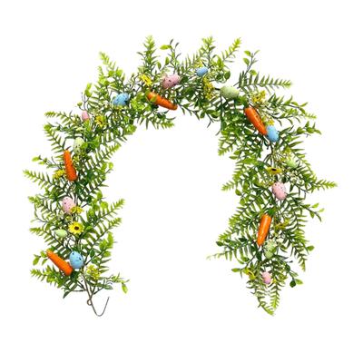 Guirnalda de Ratan de Huevo de Simulación Guirnalda de Flores de Huevos de Pascua Artificiales Decoración Verde para el Hogar