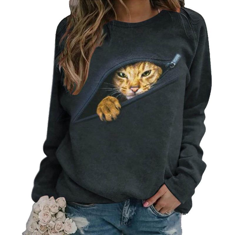 Hoodie Cute Cat 3D Printed Pullovers & Long Sleeves Women's Clothing