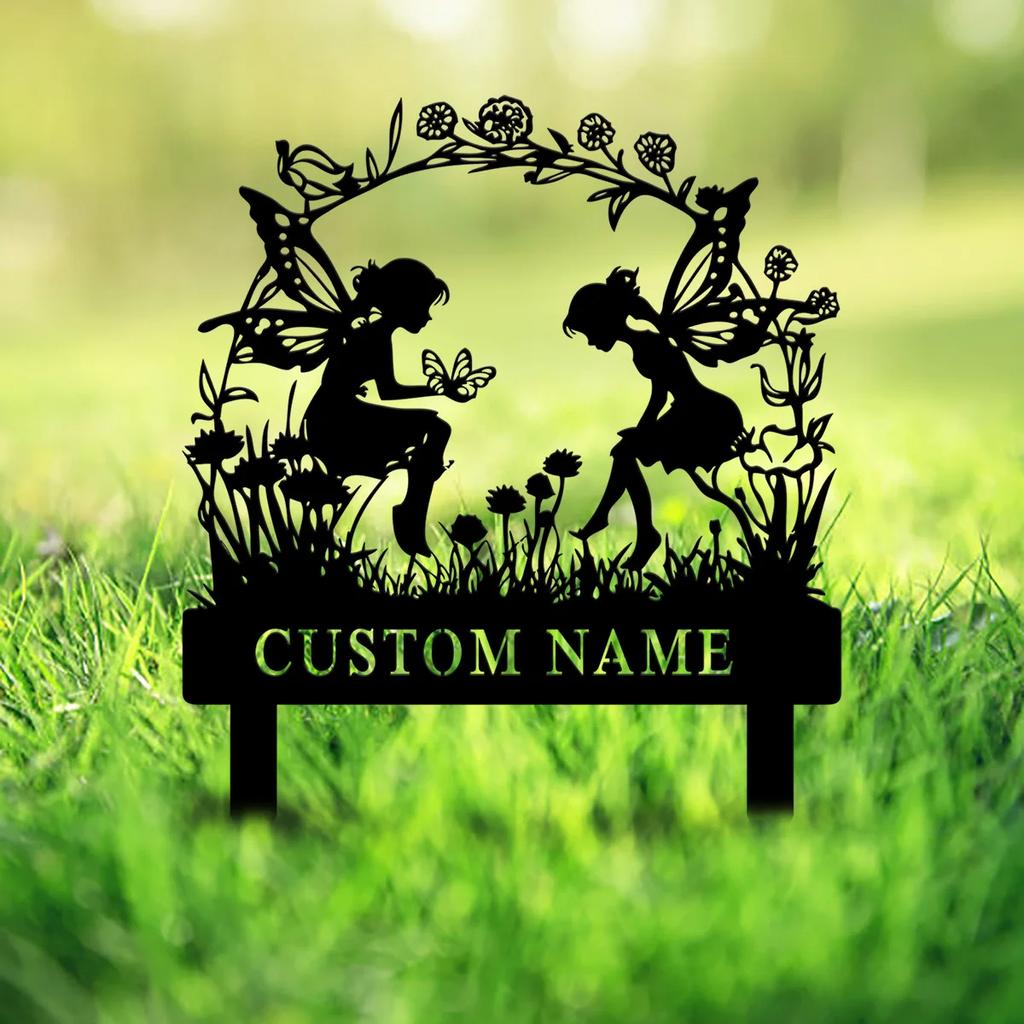 Custom Metal Fairy Garden Stake, Personalized Yard Sign Outdoor Decor