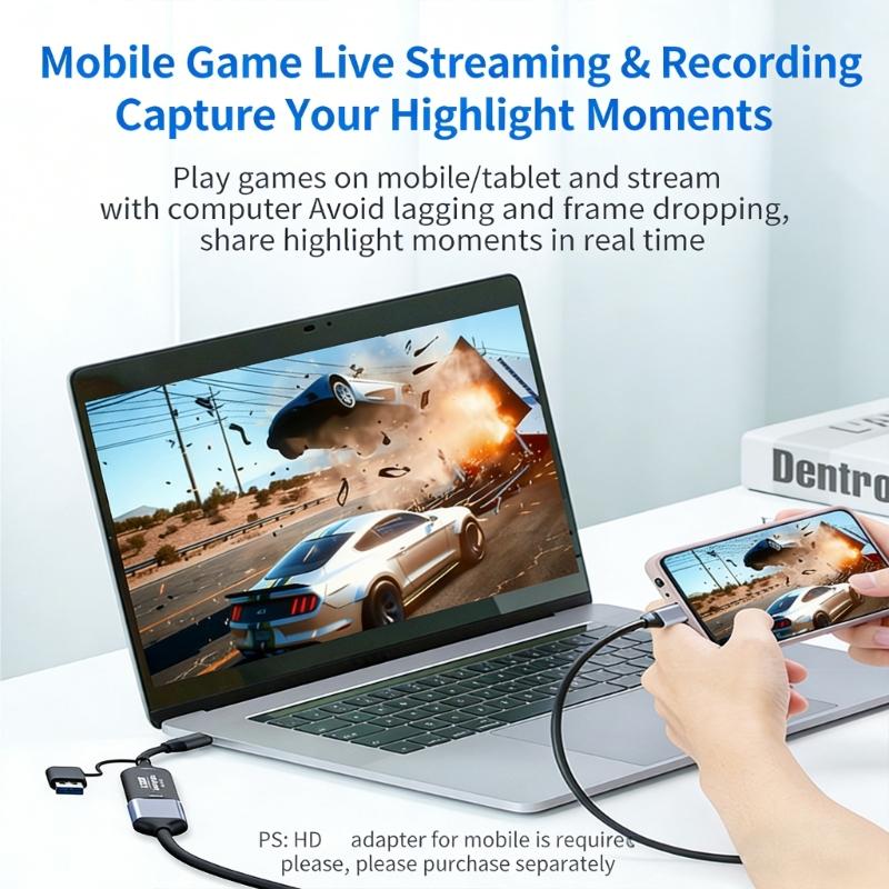 Spielvideo-Aufnahmekarte Typ C+USB auf HDTV 4K 30Hz 1080P 60Hz Recorder Video-Gaming-Camcorder Niedrige Latenz Konverter
