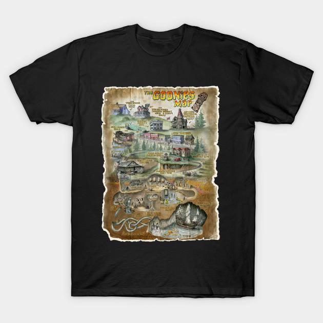 

Men Black Print T-shirt Goonies Map No-Cut Transfer Paper Print Cotton Tshirt S