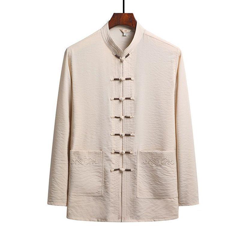 Men's Tang Suit Ice Silk Set - Long-Sleeve Chinese Tai Chi Hanfu for Spring/Summer
