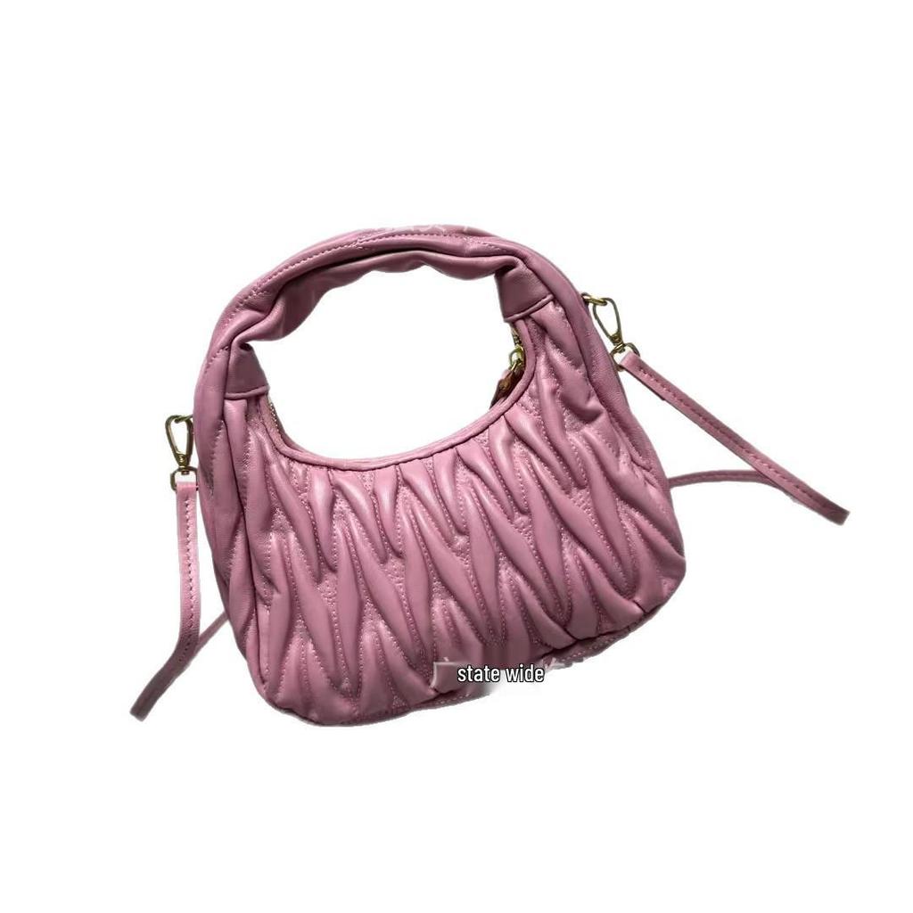 2026 New Miu Family Cloud Pleated Hobo Bag: Embroidered Thread, Single Shoulder, Cross-Body Crescent Bag for Women