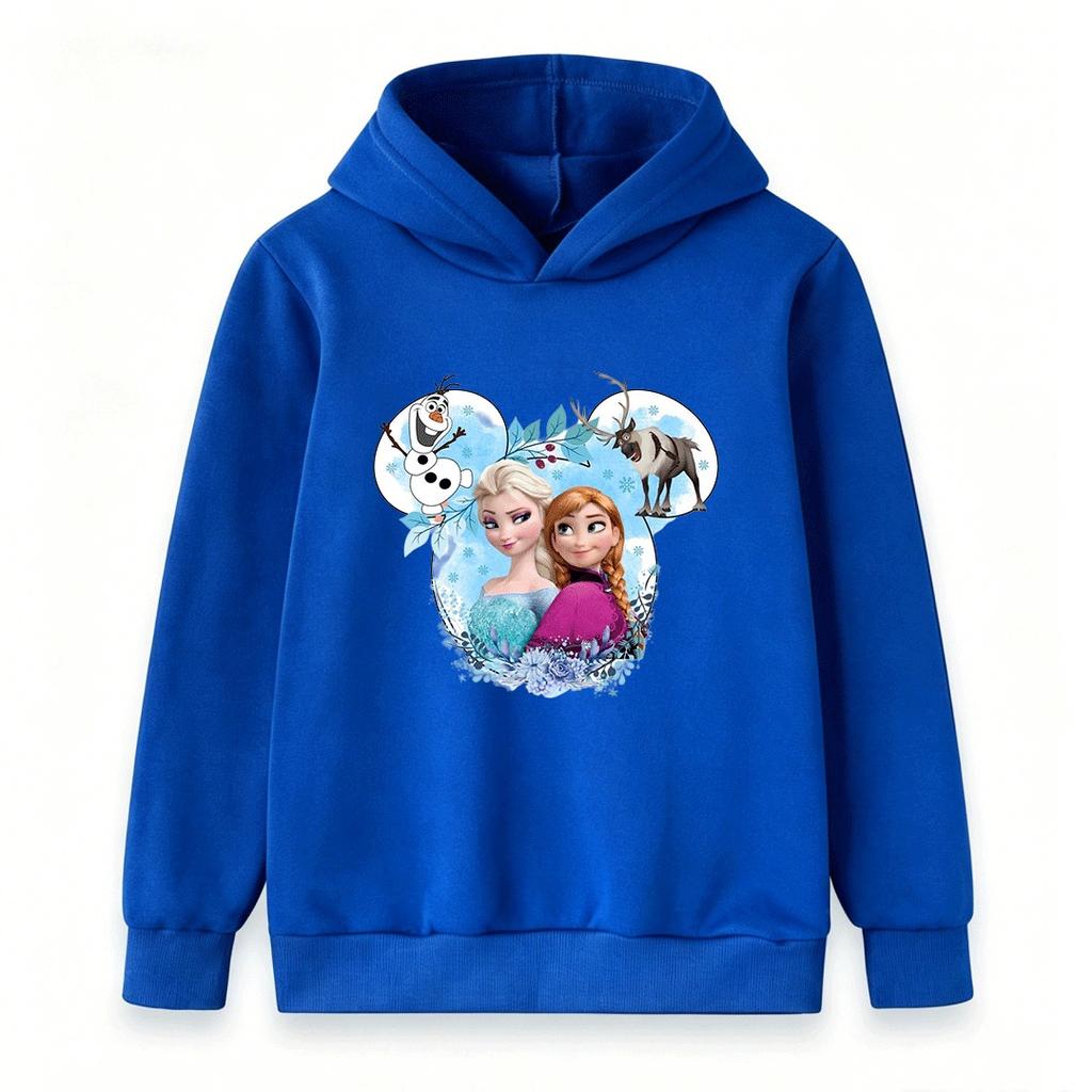 Kids Girls Boys Cute Cartoon Princess Print Pullover Hoodie Cozy Long Sleeve Casual Sweatshirt for Winter Autumn Daily Wear