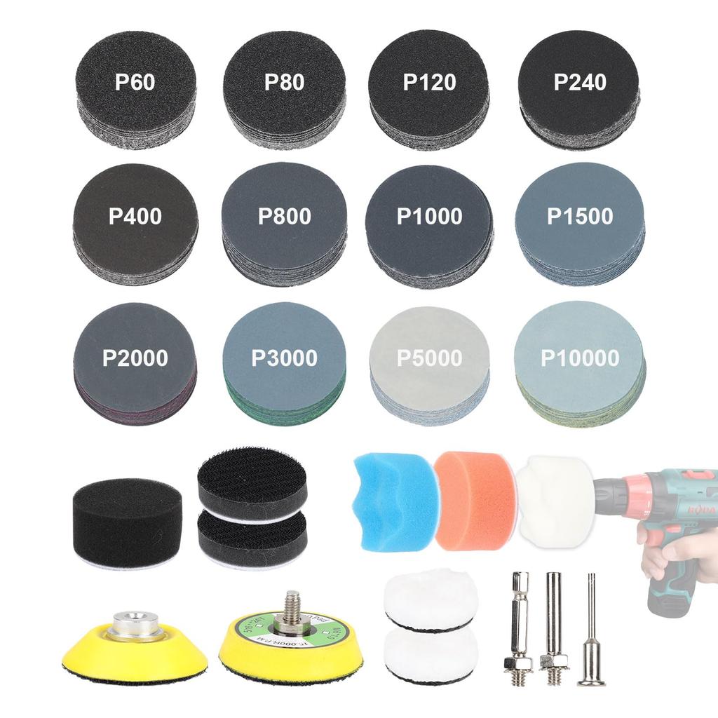 Waterproof Sandpaper 193 with Polishing Pads and to Compatible with and 6mm for Hex Power Screwdrivers and Small Power Sanding Discs for Car DIY