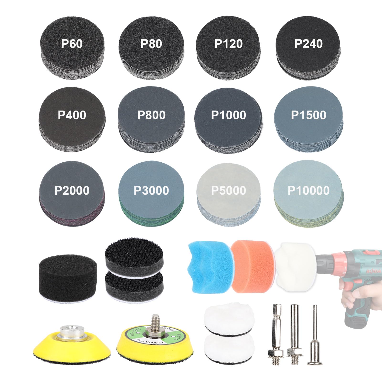 

Waterproof Sandpaper 193 with Polishing Pads and to Compatible with and 6mm for Hex Power Screwdrivers and Small Power Sanding Discs for Car DIY