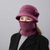 Mom hat autumn and winter velvet warm women's scarf two-piece set knitted thread hat fashionable versatile wool basin hat