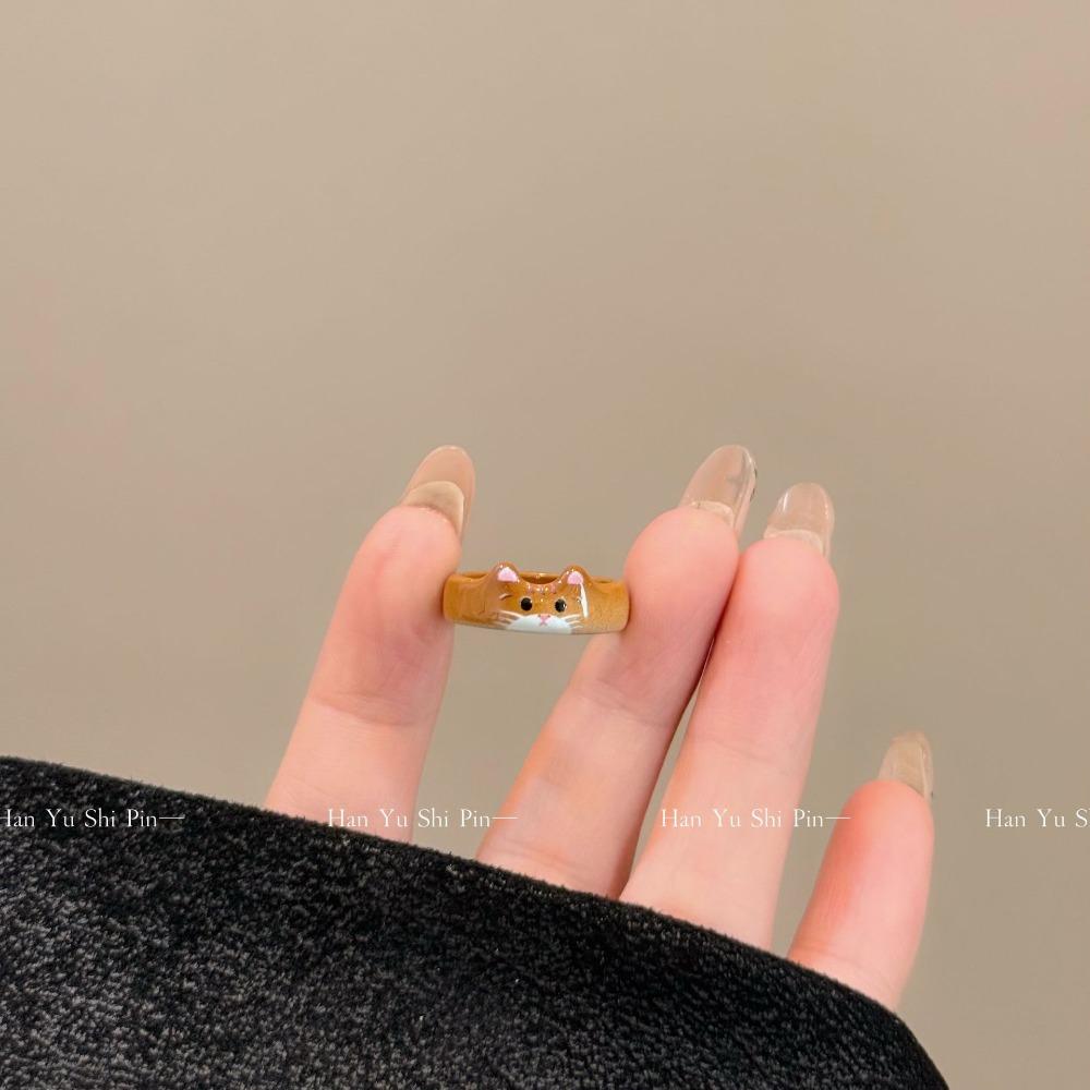 Мультяшное Детское Милое Эмалевое Капельное Глазурное Кольцо-Кошка Нишевый Дизайн Девичье Сердце Универсальное Животное Студенческое Кольцо