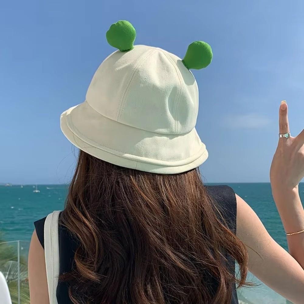 Cute Frog-Shaped Cartoon Frog Bucket Hat Foldable Big Eyes Pattern Panama Fishing Cap Cotton Funny Froggy Hat