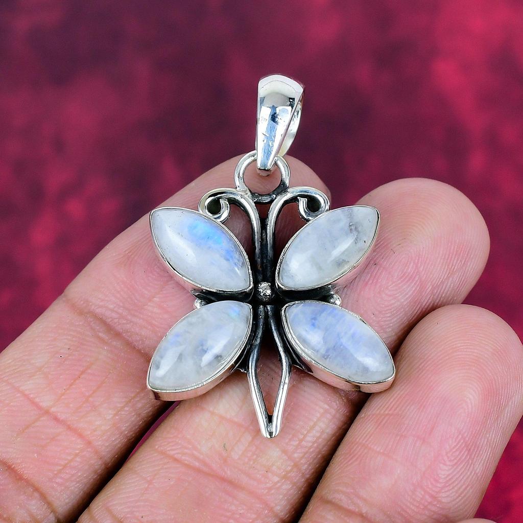 Mondstein 925 Massiv Sterlingsilber Anhänger, Handgefertigter Edelsteinanhänger, Geschenk für Mama Antikschmuck