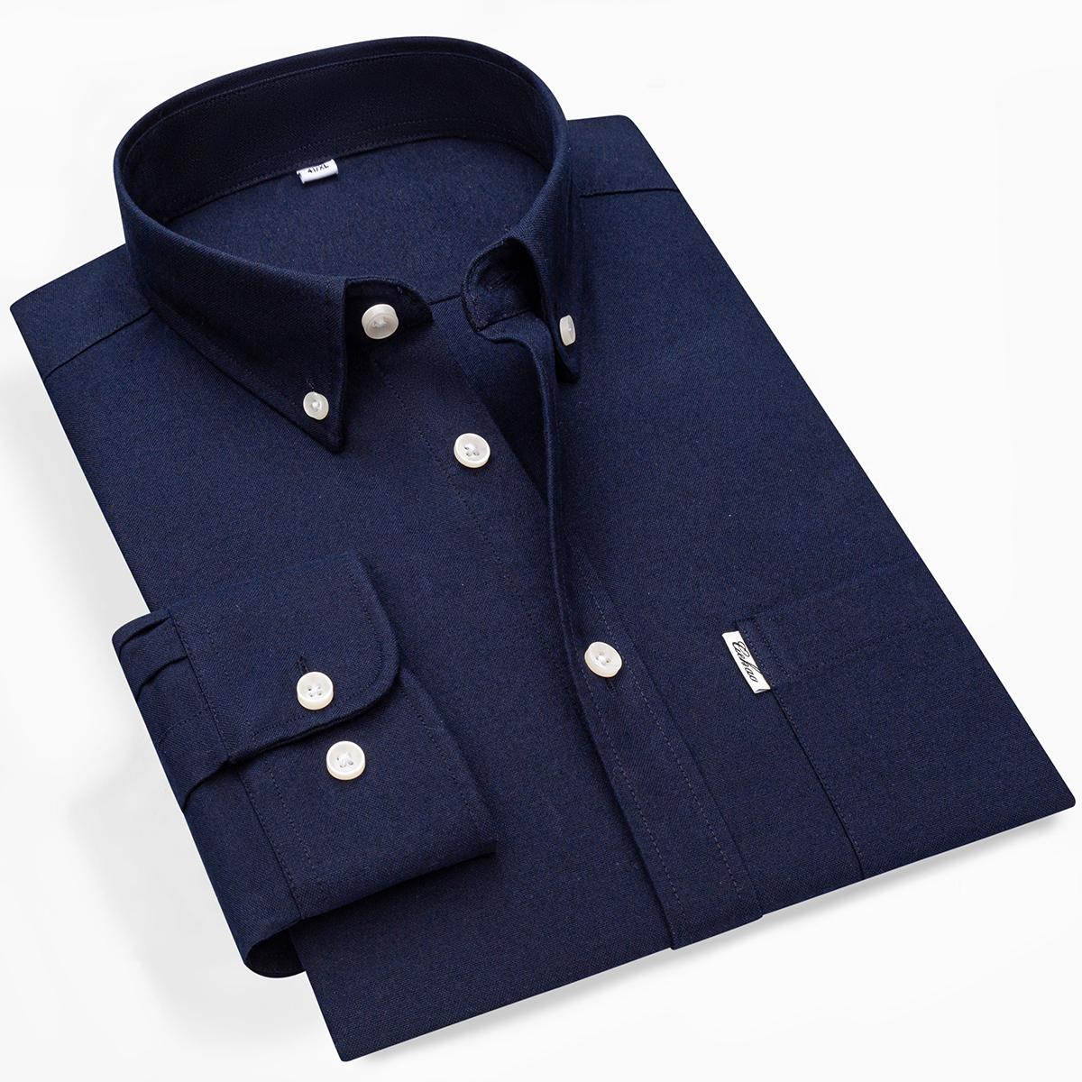 

New 100% Cotton Men s Oxford Shirt Long Sleeve Soft Breathable Solid Color Casual Business Regular Fit Pocket Social Shirt 44
