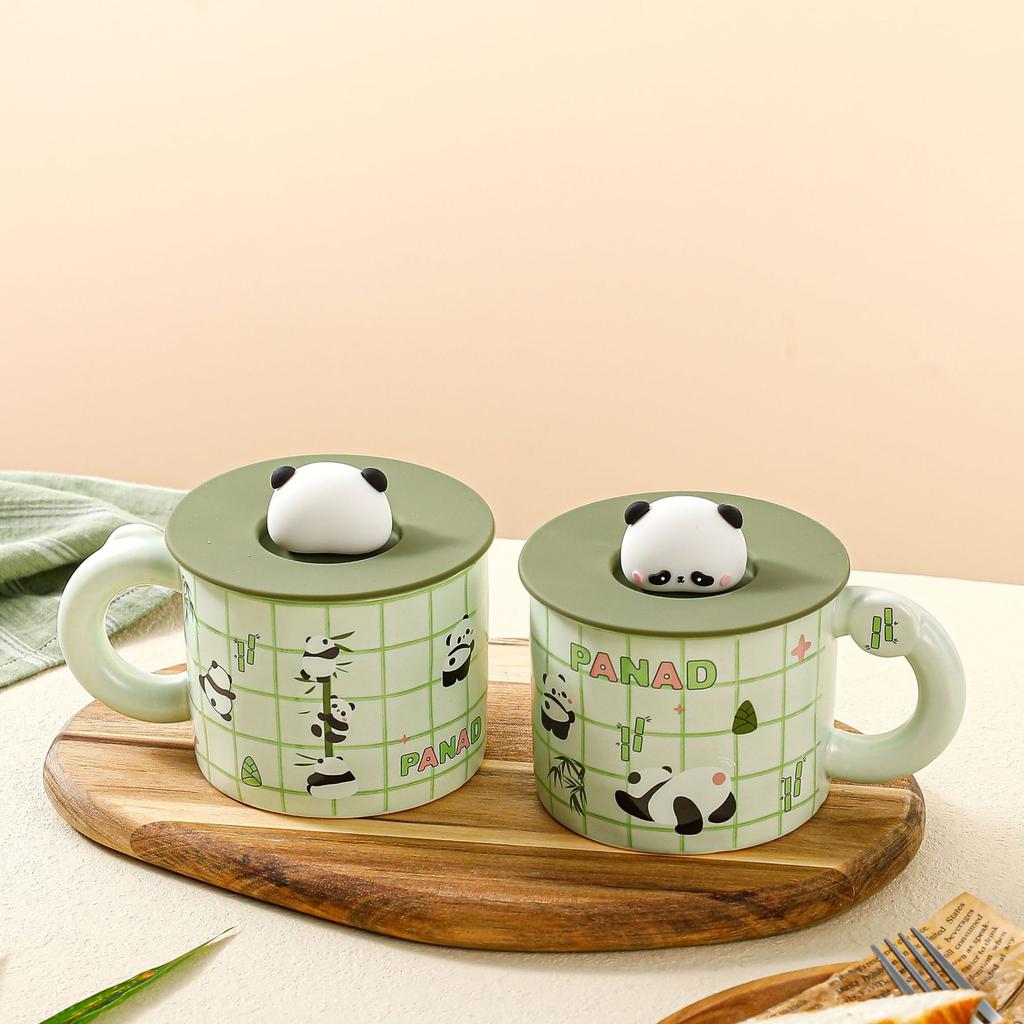 Kompakter Panda Süße Tasse Büro Keramiktasse mit Deckel Hochwertiges Set Zuhause Wasserbecher Anime Tasse Langlebig Langlebig Nützlich