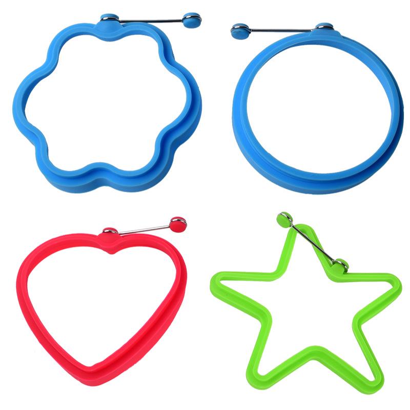 Cartoon Heart-Shaped Silicone Egg Frying Pan Ring with Handle - Nonstick Pancake Mold Cooking Tool