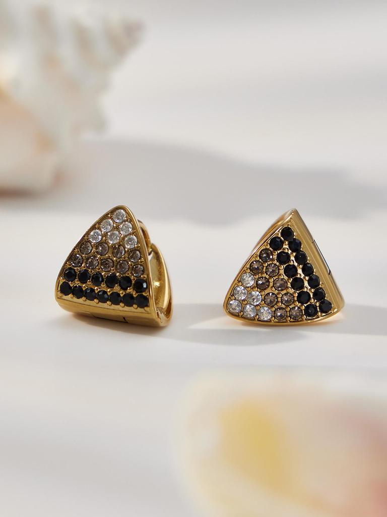 18K Gold Plated Geometric Triangle Zircon Earrings - Versatile, Elegant, Stainless Steel