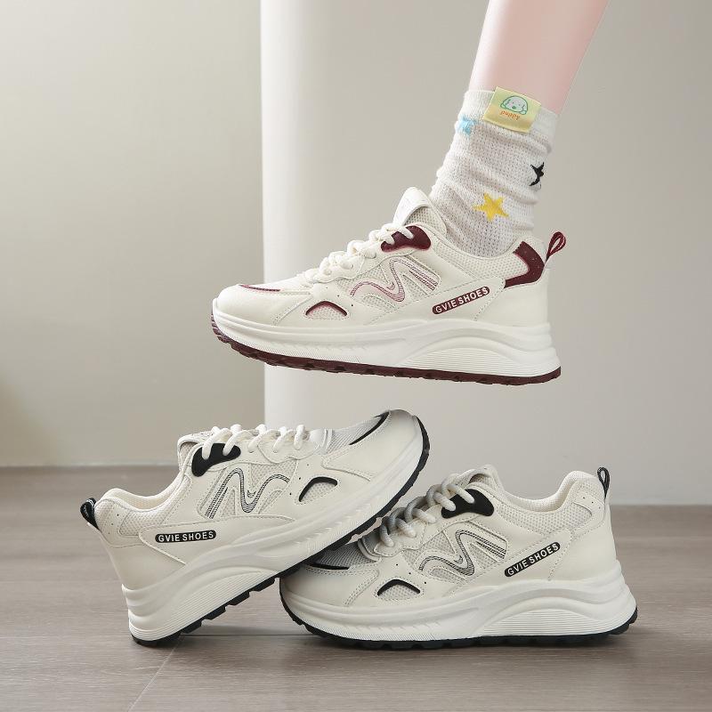 Fashion and lightweight little dad shoes women's 2025 spring new versatile lace-up muffin platform casual Forrest Gump shoes
