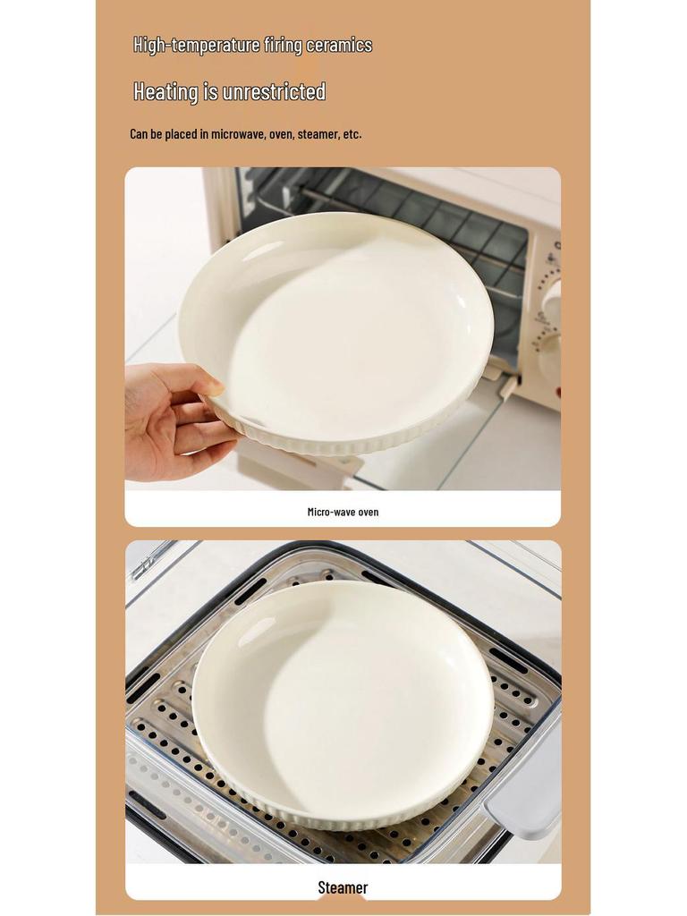 Ceramic Cream Color Block Dish Set, 4/6-Piece Deep Plate Tableware - Modern 2025 Style.