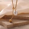 Fashion Minimalist Gold Plated Titanium Steel Pearl Pendant Necklace For Women
