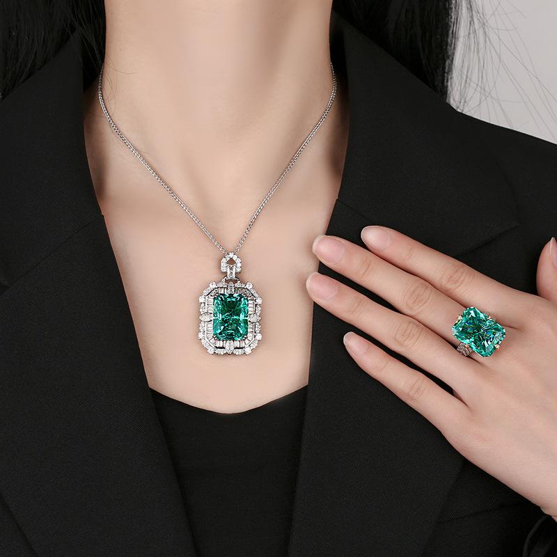 Women's Light Luxury Design Set With Zircon Square Necklace And Ring Fashionable And Versatile With A Unique Design Sense