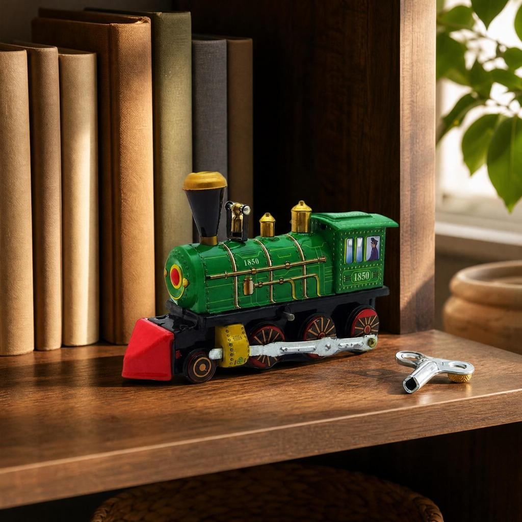 Tinplate Steam Train with Winding Key Retro Handmade Tin Collectible