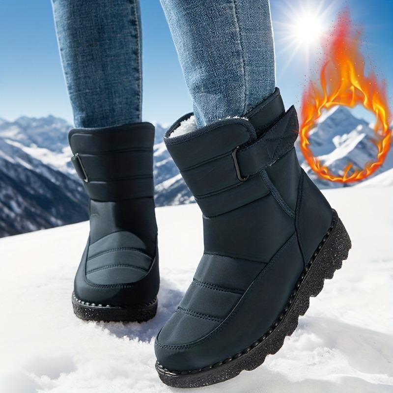 Dámské tepelně izolované zimní sněhule s plyšovou a protiskluzovou gumovou podrážkou - Jednobarevné zelené/šedé - Trakce do každého terénu, Rozšířené velikosti