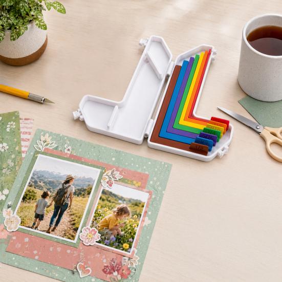 DYS 1 Set Strumento Guida di Allineamento, 7 Distanziali 1/16 1/2 Pollice per Lavori di Carta Precisi, Kit Fai da Te per Biglietti Scrapbooking con Scatola Portaoggetti