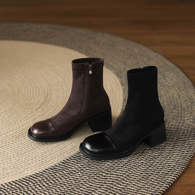 Krazing Pot Flock Winter Round Toe Modern Platform Size 33 Boots Size 43 Women Fashion British School Elastic Ankle Boots